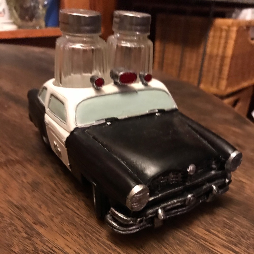 Vintage police car salt and pepper